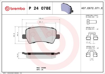 Brake Pad Set, disc brake BREMBO P 24 078E