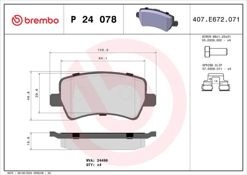 BREMBO P 24 078X Brake Pad Set, disc brake