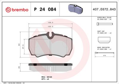 Brake Pad Set, disc brake BREMBO P 24 084