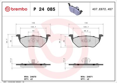 Brake Pad Set, disc brake BREMBO P 24 085