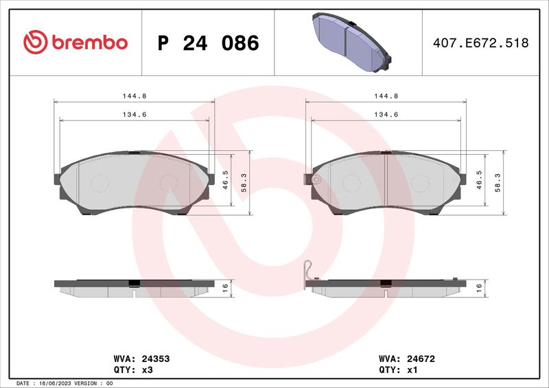 BREMBO P 24 086 Brake Pad Set, disc brake