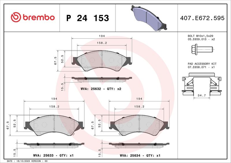 BREMBO P 24 153 Brake Pad Set, disc brake