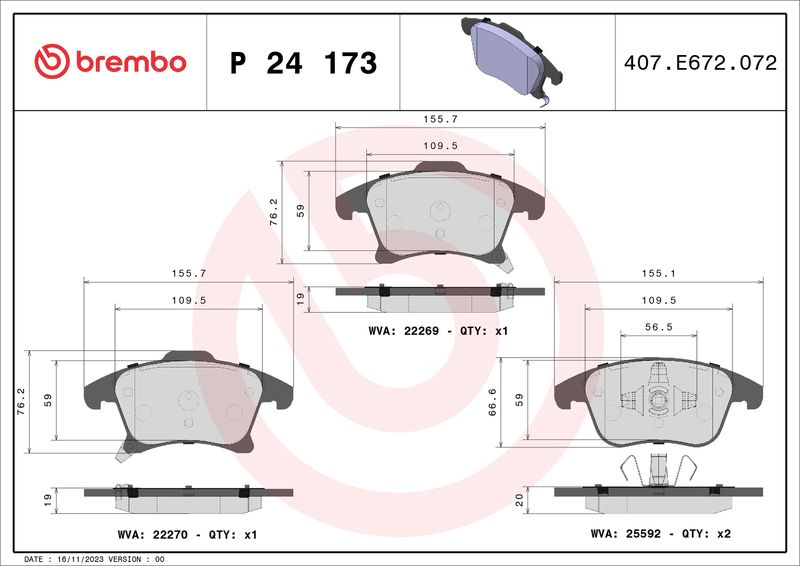 BREMBO P 24 173 Brake Pad Set, disc brake