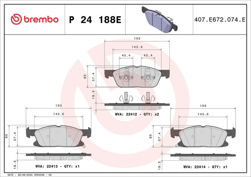 BREMBO P 24 188E Brake Pad Set, disc brake