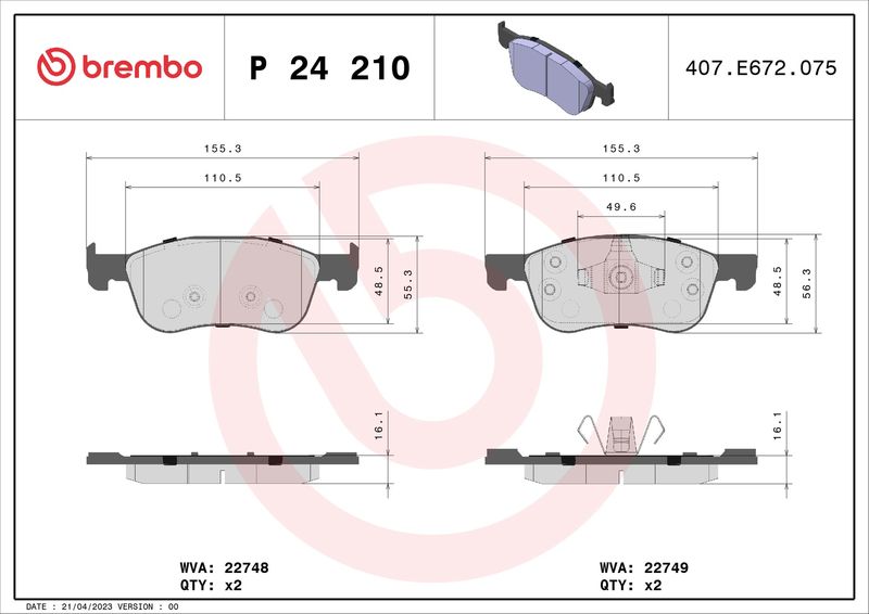 BREMBO P 24 210 Brake Pad Set, disc brake