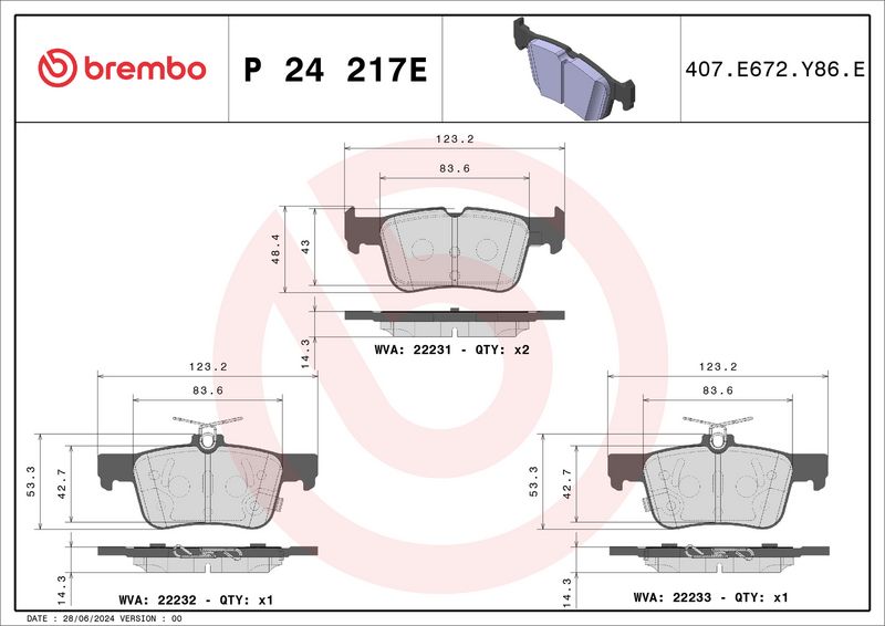 BREMBO P 24 217E Brake Pad Set, disc brake