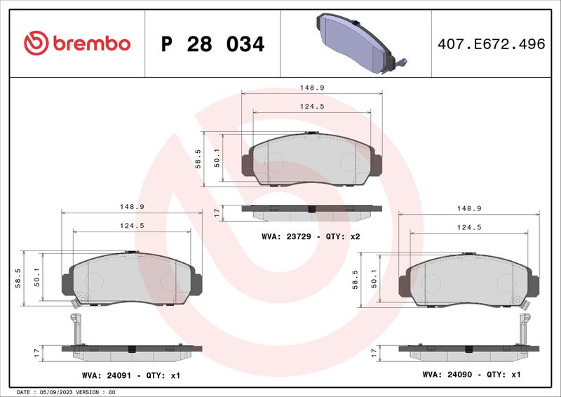 BREMBO P 28 034X Brake Pad Set, disc brake