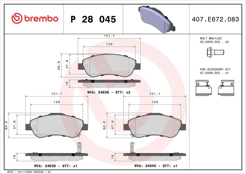 BREMBO P 28 045 Brake Pad Set, disc brake