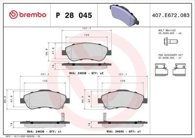 Brake Pad Set, disc brake BREMBO P 28 045X