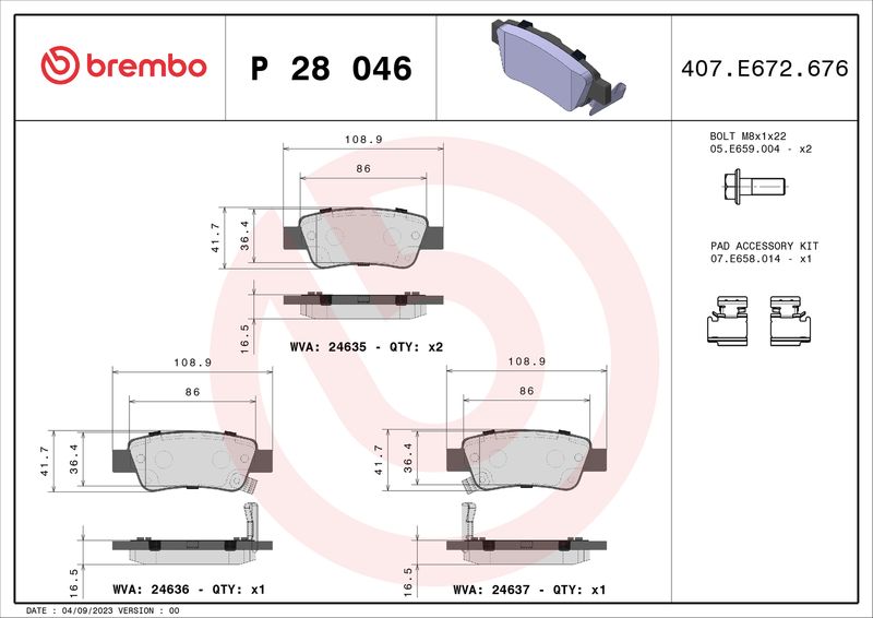 BREMBO P 28 046 Brake Pad Set, disc brake