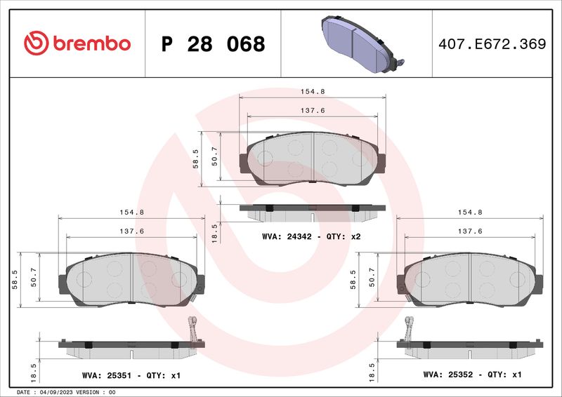 BREMBO P 28 068 Brake Pad Set, disc brake
