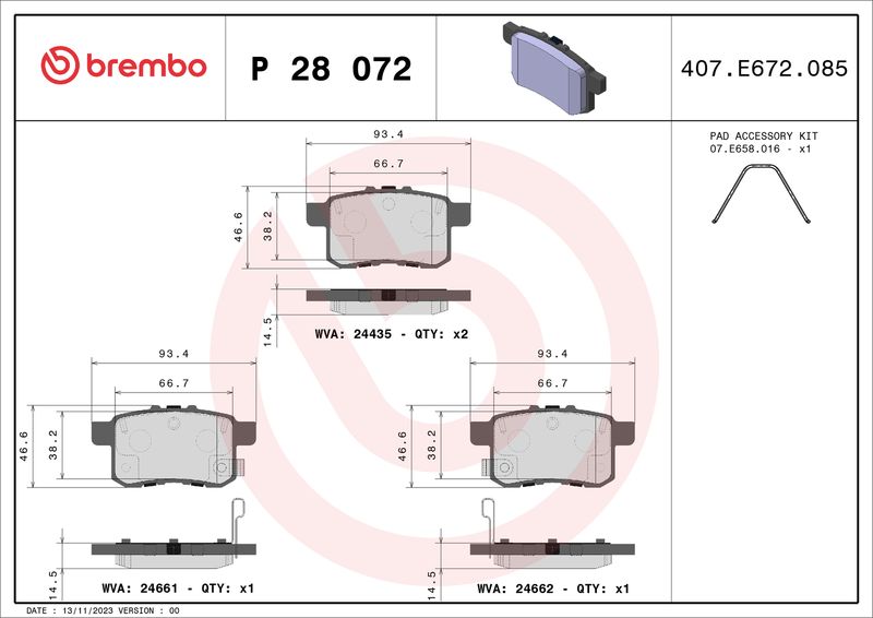 BREMBO P 28 072 Brake Pad Set, disc brake