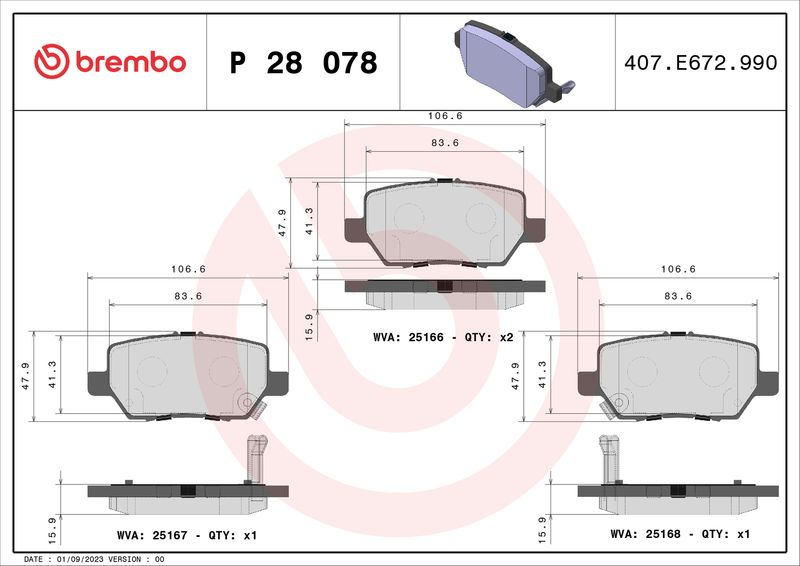 BREMBO P 28 078 Brake Pad Set, disc brake