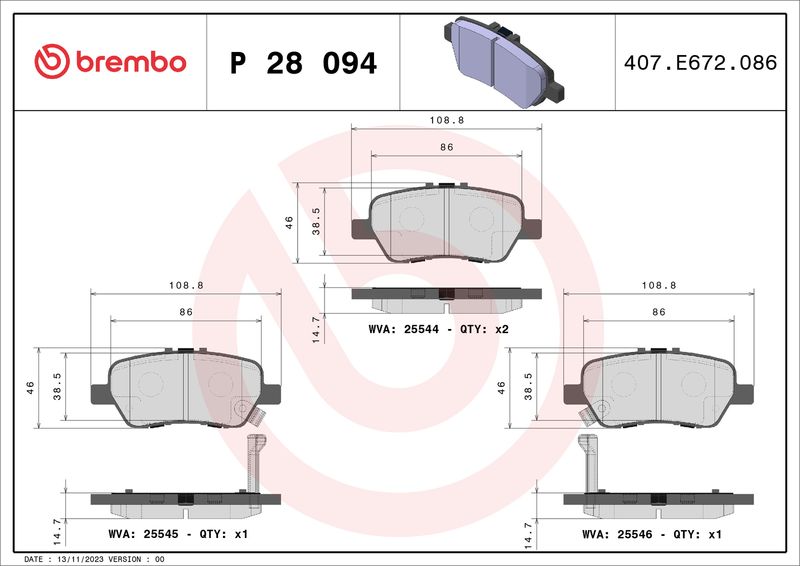 BREMBO P 28 094 Brake Pad Set, disc brake
