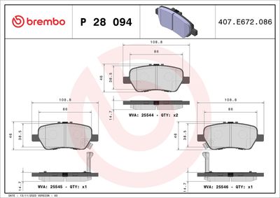 Brake Pad Set, disc brake BREMBO P 28 094