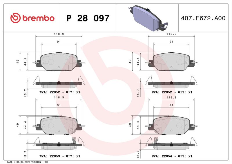 BREMBO P 28 097 Brake Pad Set, disc brake