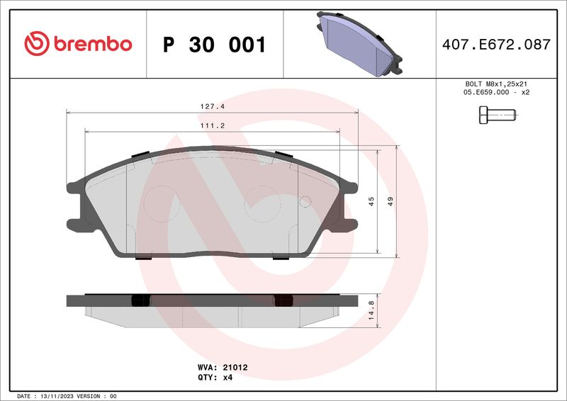 BREMBO P 30 001 Brake Pad Set, disc brake