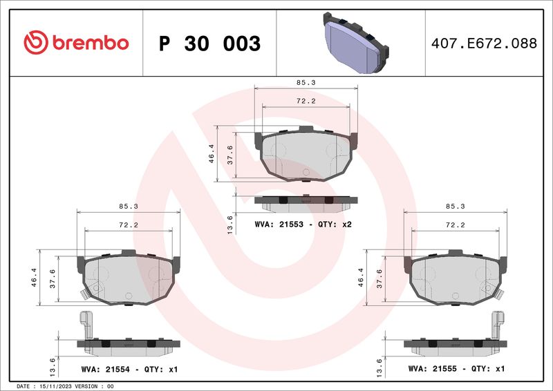 BREMBO P 30 003 Brake Pad Set, disc brake