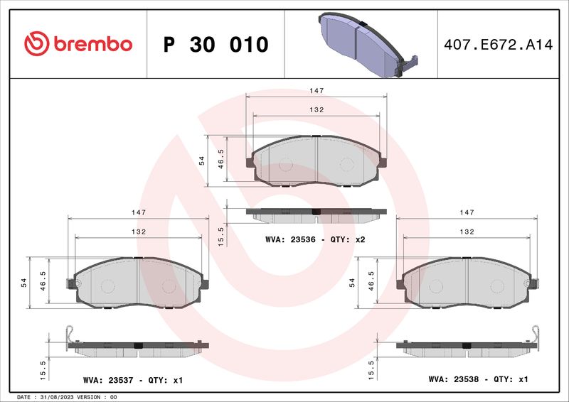 BREMBO P 30 010 Brake Pad Set, disc brake