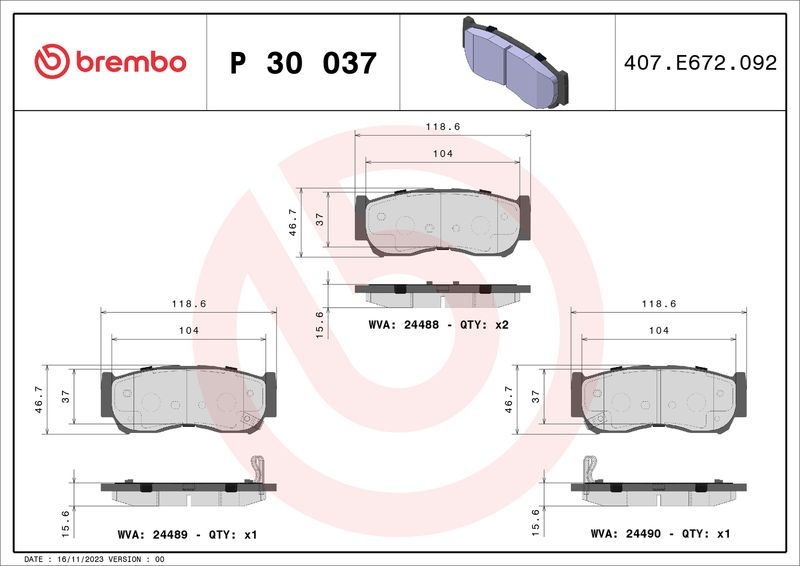 BREMBO P 30 037 Brake Pad Set, disc brake