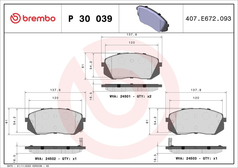 BREMBO P 30 039 Brake Pad Set, disc brake