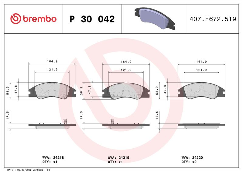 BREMBO P 30 042 Brake Pad Set, disc brake