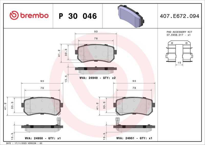 BREMBO P 30 046 Brake Pad Set, disc brake