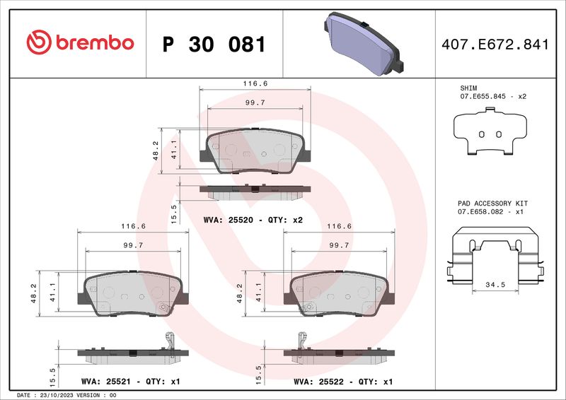 BREMBO P 30 081 Brake Pad Set, disc brake