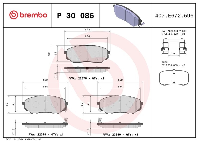 BREMBO P 30 086 Brake Pad Set, disc brake