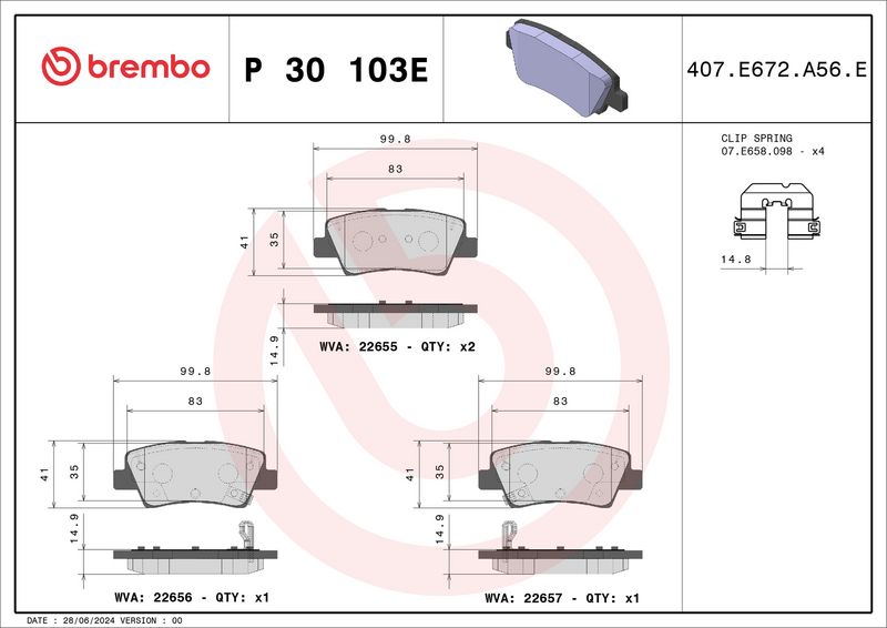 BREMBO P 30 103E Brake Pad Set, disc brake