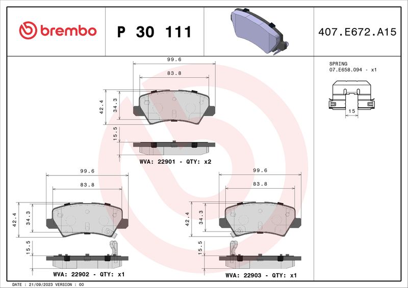 BREMBO P 30 111 Brake Pad Set, disc brake