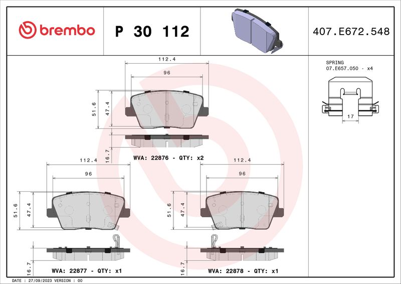 BREMBO P 30 112 Brake Pad Set, disc brake