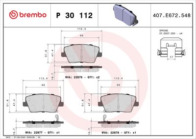 Brake Pad Set, disc brake BREMBO P 30 112