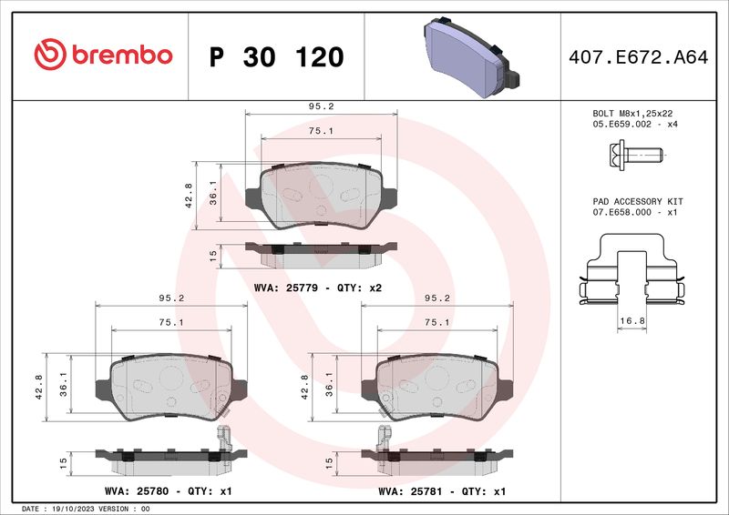 BREMBO P 30 120 Brake Pad Set, disc brake
