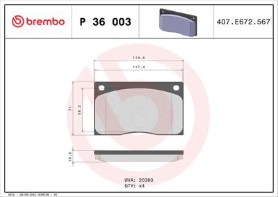 Brake Pad Set, disc brake BREMBO P 36 003