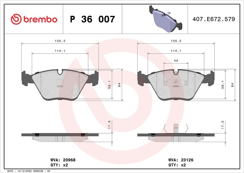 BREMBO P 36 007 Brake Pad Set, disc brake