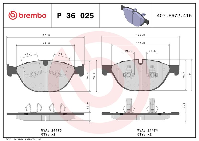 BREMBO P 36 025 Brake Pad Set, disc brake