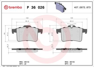 Brake Pad Set, disc brake BREMBO P 36 026