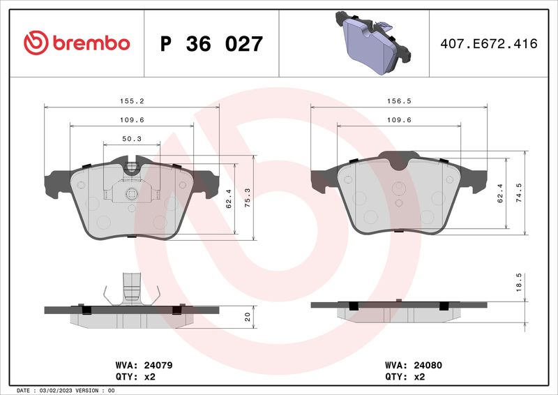 BREMBO P 36 027 Brake Pad Set, disc brake