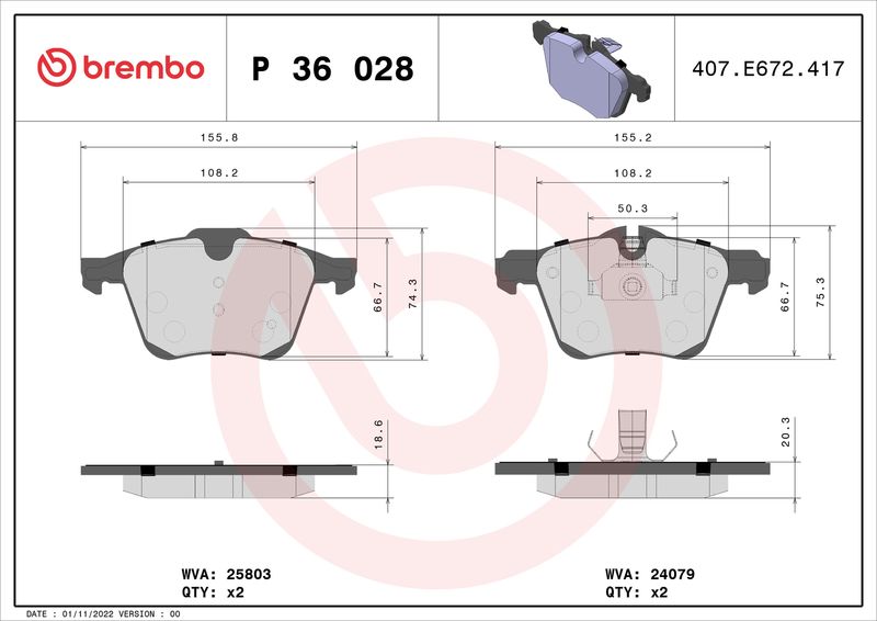 BREMBO P 36 028 Brake Pad Set, disc brake