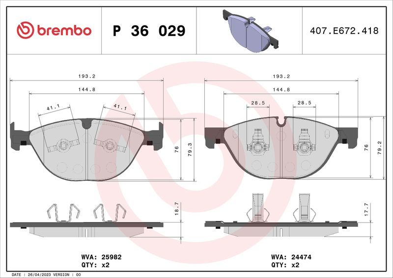 BREMBO P 36 029 Brake Pad Set, disc brake