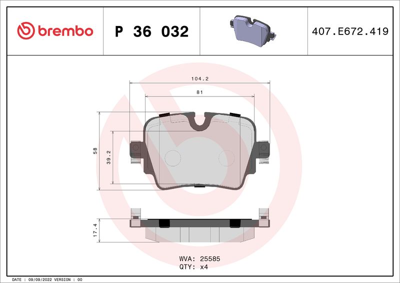 BREMBO P 36 032 Brake Pad Set, disc brake