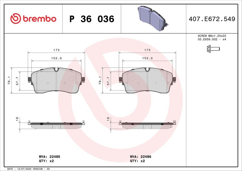 BREMBO P 36 036 Brake Pad Set, disc brake