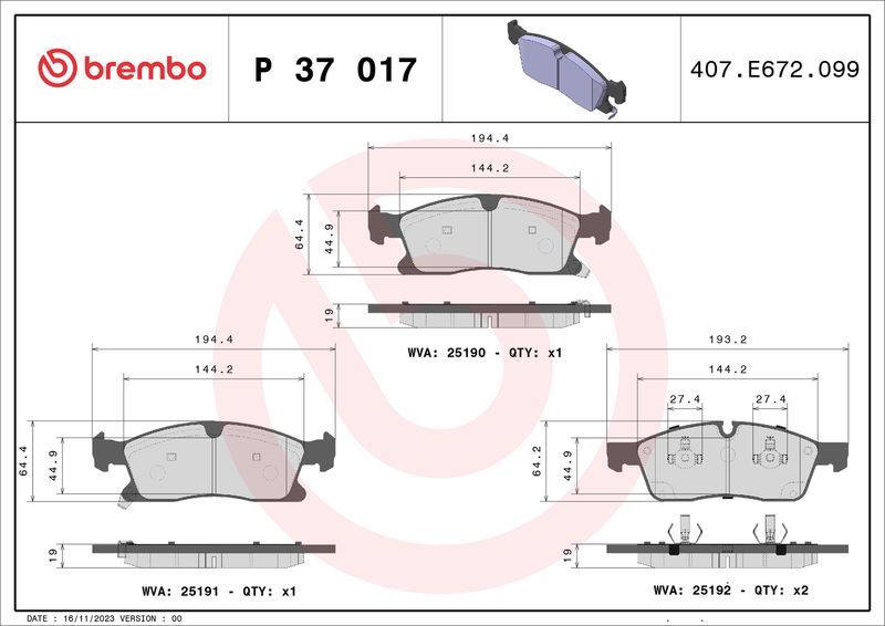 BREMBO P 37 017X Brake Pad Set, disc brake