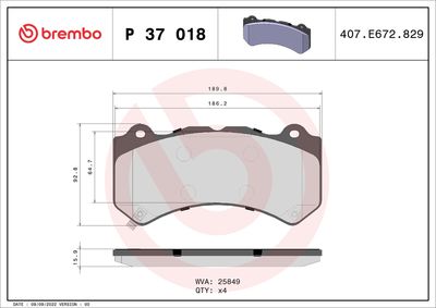 Brake Pad Set, disc brake BREMBO P 37 018