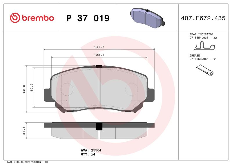 BREMBO P 37 019 Brake Pad Set, disc brake