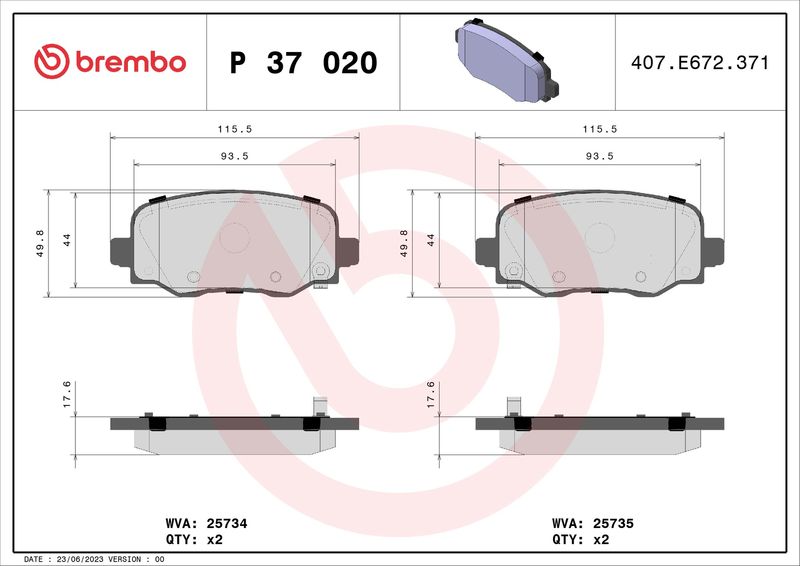 BREMBO P 37 020 Brake Pad Set, disc brake