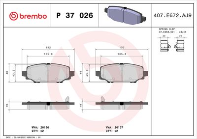 Brake Pad Set, disc brake BREMBO P 37 026