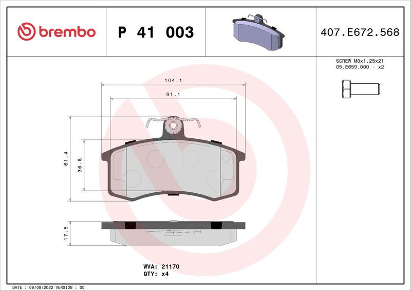 BREMBO P 41 003 Brake Pad Set, disc brake