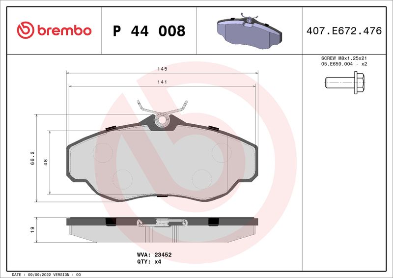 BREMBO P 44 008 Brake Pad Set, disc brake